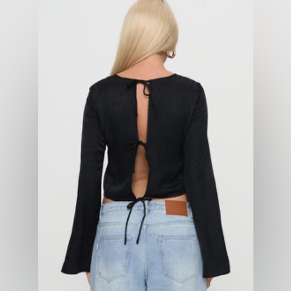 Princess Polly Rhydian Long Sleeve Tie Top Black - Picture 9 of 15